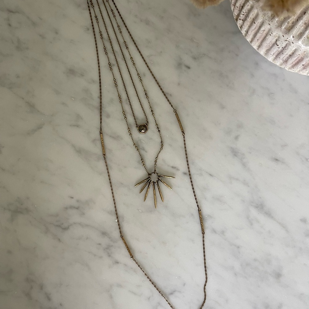 Lucky Brand Gold Tone Triple Layered Pendant Necklace